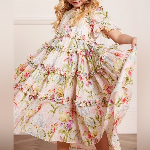 NEEDLE & THREAD Iris Bloom Cotton Smocked Kids Dress. - Picture 13 of 14